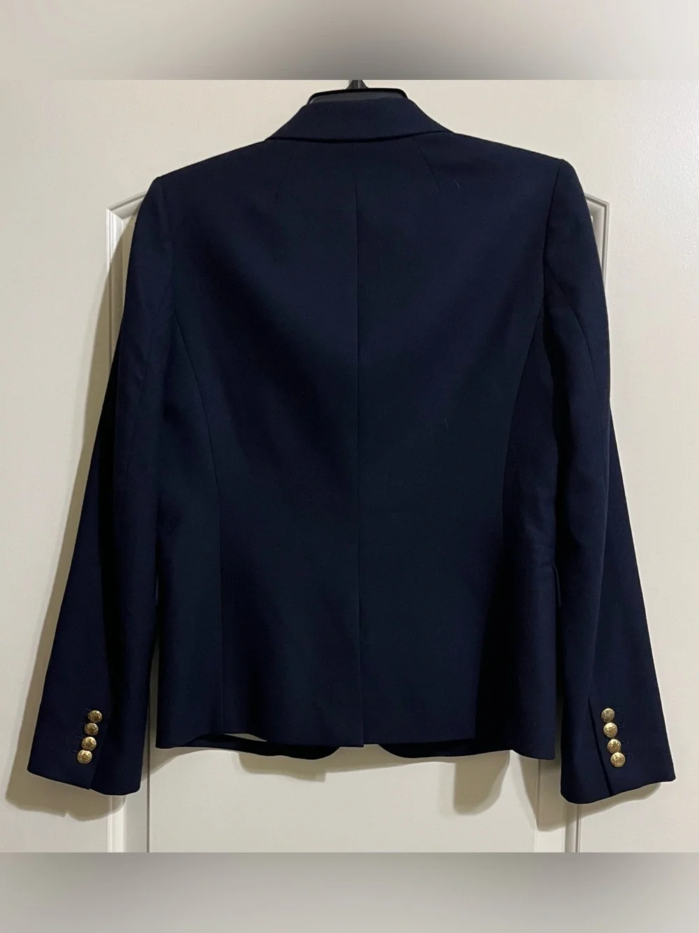 VINTAGE J. Crew Navy Blue Wool Blend Blazer Gold Antique Buttons Size 6 Lined